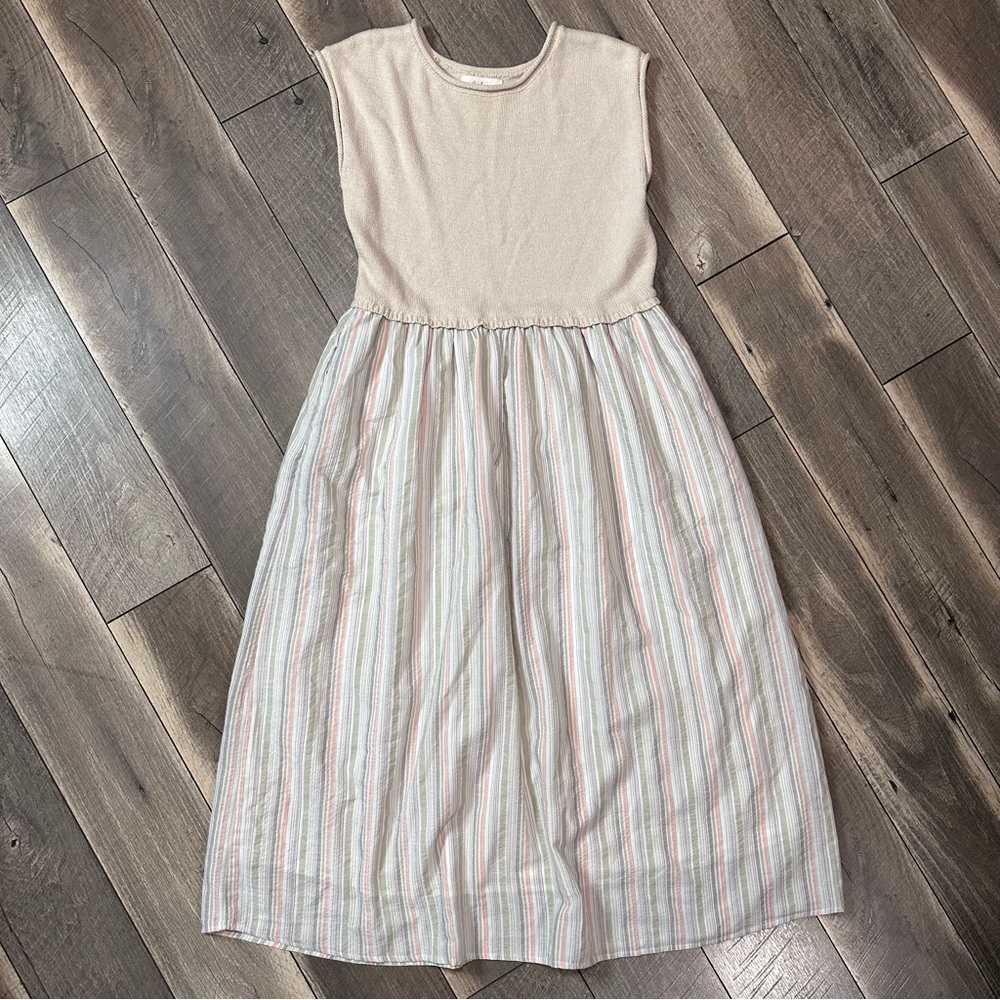 In February Knit Striped Skirt Pocketed Sleeveless Oversized Midi Dress
